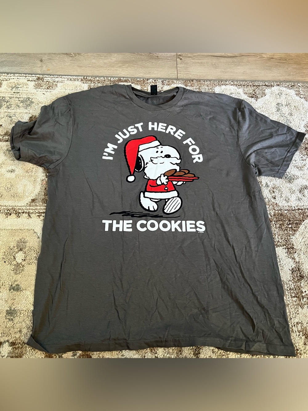 Gildan Gray Peanuts Snoopy Holiday Dog Tee with Red Santa Hat